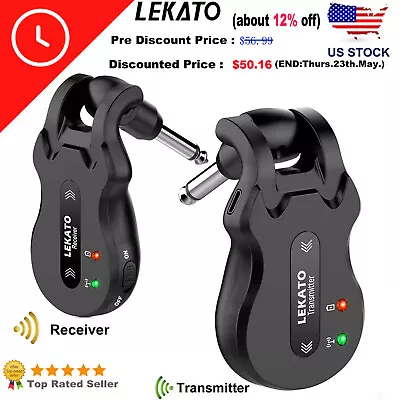 Lekato 5.8GHz Wireless Guitar System Transmitter Receiver Fit Bass Digital 100ft • $50.16