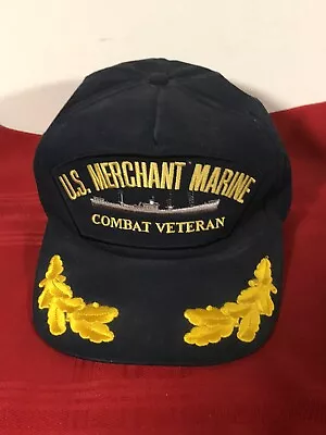 Vintage U. S. Merchant Marine Combat Veteran Snapback Black Cap Hat Ship • $7.99