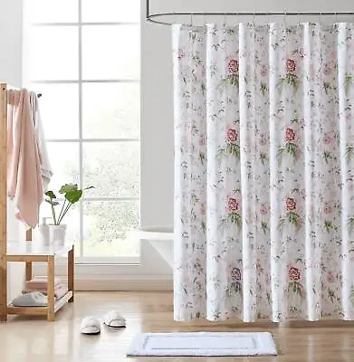 Laura Ashley Breezy Floral Cotton-Rich Pink & Green Shower Curtain-72X72 • $29.99