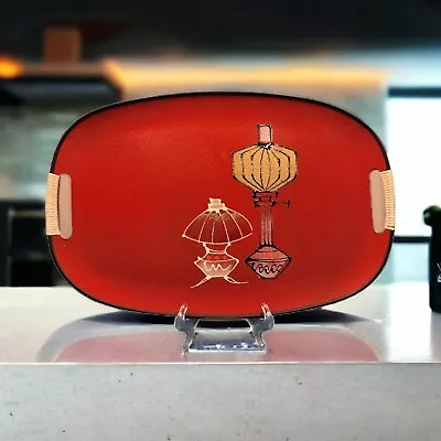 Vintage Atomic Age Tilso Japan Serving Tray With MCM Lamps 1960s Red 17x11 Inch • $47.39