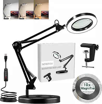 Magnifying Glass With Light And Stand 10X Magnifying Lamp 2-In-1 Magnifying De • $54.14