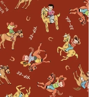 Giddyup Red Vintage Cowboys/ Cowgirls By Michael Miller Cotton Fabric- CX10547 • $11.99