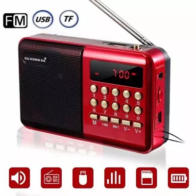 Rechargeable Mini Digital Portable FM Radio USB MP3 Music Player SD Card Speaker • £9.25