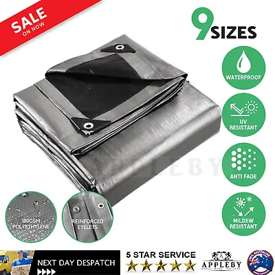 Waterproof Lightweight Poly Tarp Heavy Duty Camping Cover Tarpaulin Silver Black • $48.97