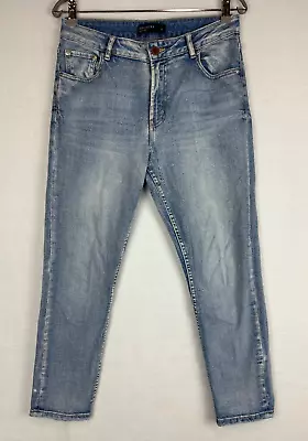 Decjuba Womens Jeans Size 12 Blue Crop L 26 Straight High Rise Blue Denim Pants • $29.95