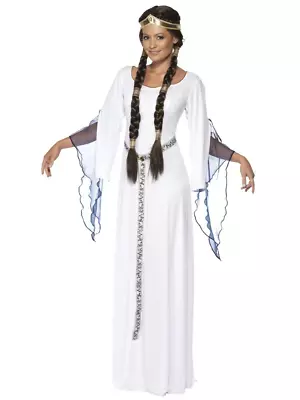 Robin Hood Maid Marion Medieval Princess White Long Fancy Dress Costume • $47.49