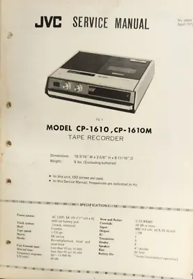 JVC - Nivico - CP-1610 & CP-1610M - Cassette Tape Recorder - Service Manual • $15