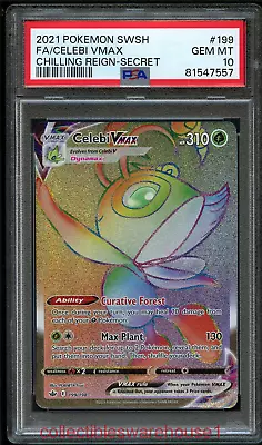 Pokemon Chilling Reign Celebi VMAX Rainbow #199 PSA 10 • $42.50