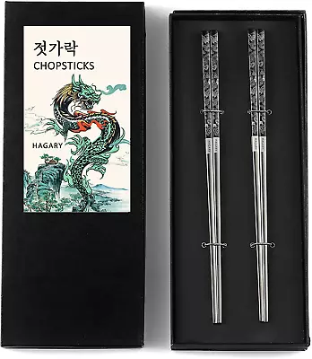 Dragon Chopsticks Metal Reusable Designed In Korea Japanese Style Stainless Stee • $21.88