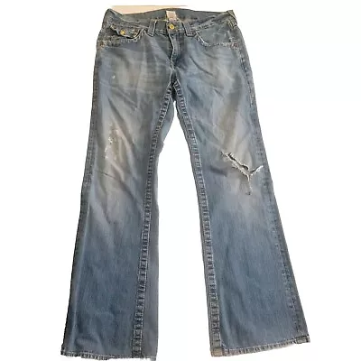 True Religion Mens Jeans 34x32 Destressed Grunge Destroyed Work Jeans • $26.99