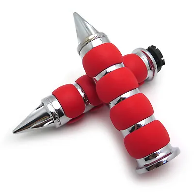 Chrome Red 7/8  Hand Grips For Harley V-Rod Night Street V Rod /Suzuki Volusia 8 • $31.13