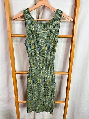 Ghanda Knit Dress Womens Small Green Sleeveless Knee Length Pencil Cotton Blend • $15.95