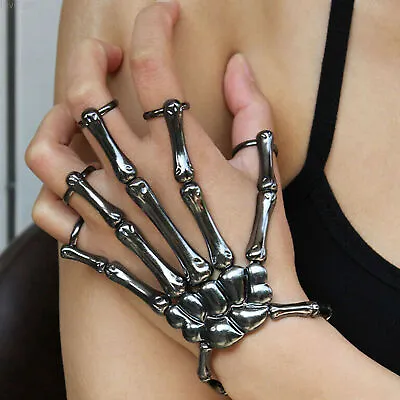 Punk Style Hand Chain Adjustable Skull Skeleton Bracelet For Halloween • $10.75