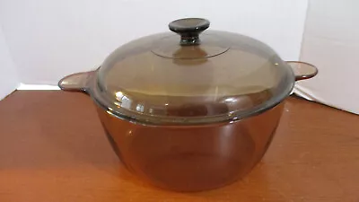 CORNING VISION WARE 4.5 L AMBER GLASS STOCK POT With LID • $35