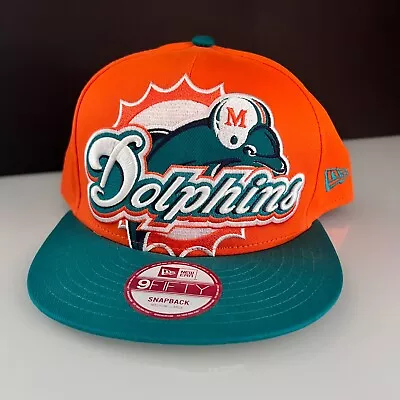 Vintage Miami Dolphins New Era Hat Cap Snapback Flat Bill Orange Large Logo NFL • $49.96