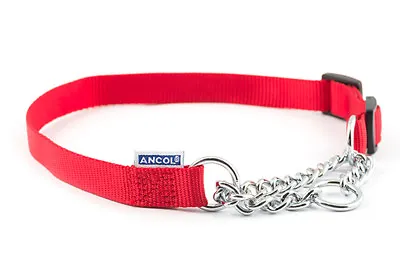 ANCOL HALF CHECK/CHOKE (NYLON/CHAIN) DOG COLLAR (5 Sizes) With Engraved ID  Tag • £6.85