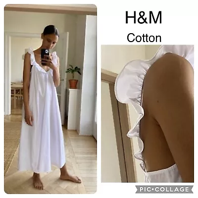 H&M Ruffle Trim White Cotton Maxi Dress XL • $27.99