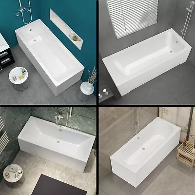 Modern Bathroom Single & Double Ended Straight Bath Gloss White Acrylic Bathtub • £189