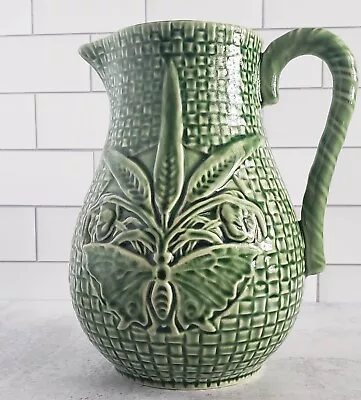 Bordallo Pinheiro Papillon Ivy Green Majolica Pitcher Butterfly Wheat Portugal • $35