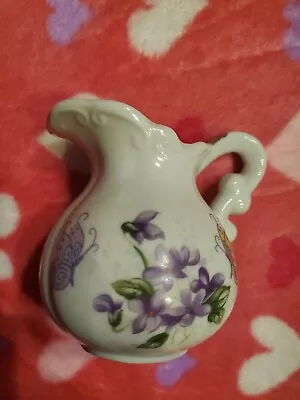 VTG Mini Pitcher With Purple Flowers • $1.49