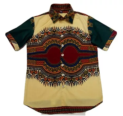 Mens Green Dashiki Floral Short Sleeve Shirt For Men Large Size Gift For Him • £45