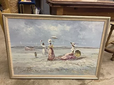 Spatula French Style Seaside Beach Vtg Oil Painting Canvas Signed Marie Charlot • $159.99