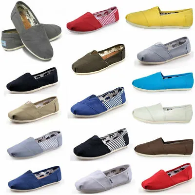 TOM Unisex Casual Flat Shoes Solid Canvas Casual Loafer Shoes Sizes 3-10 • £16.30