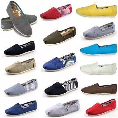 TOM Unisex Shoes Slip-on Casual Flats Solid Canvas Leisure Loafer Shoes UK 3-10 • £10.79
