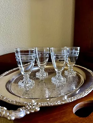 Vintage Cocktail Glasses 1950's Dots Rings Bead Stem Dessert Wine Barware Set~4 • $32.99