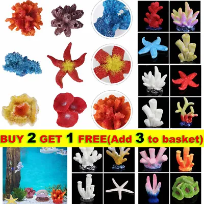 £4.29 • Buy Artificial Plants Aquarium Ornament Fish Tank Fake Corals Starfish Reef Decor Uk