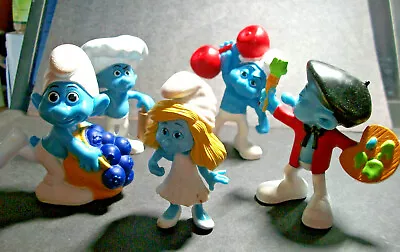 5 VTG Smurfs Figurines McDonalds Peyo  2011 Smurfette Painter Greedy Hefty Baker • $14.80