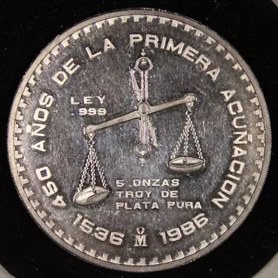 1986 Mexico Silver 5 Oz 450th Anniversary Of Mexican Coinage Medal • $224.99