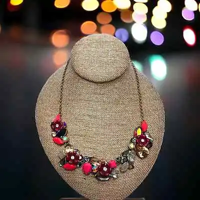 J Crew Statement Necklace Flower And Rhinestone Adjustable Choker Style Formal • $24.99