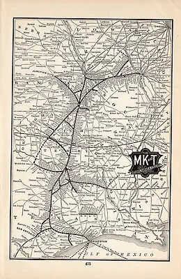 1904 MKT Missouri Kansas & Texas Railway Map Antique Railroad Map 1465 • $22.50