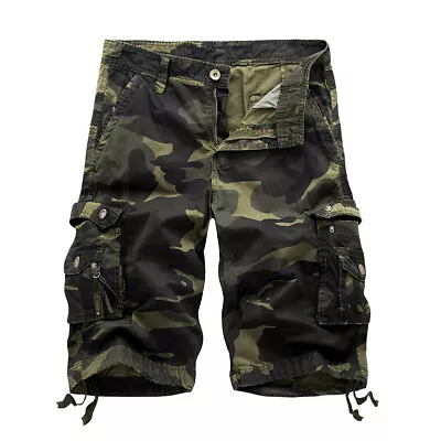 Mens Casual Army Cargo Shorts Work Half Pants NEW Camo Shorts Camouflage Combat • £9.96