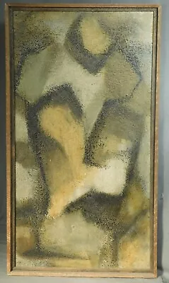 1950's Vintage Modern Oil Painting Abstract Cubist Earth Tone Bill Davis 29x16 • $399