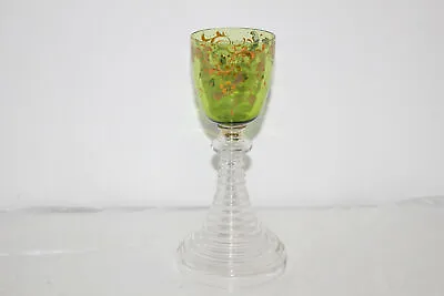Antique Hand Painted Enamel Green Victorian Glass Wine Goblet/chalice-moser  • $20.25