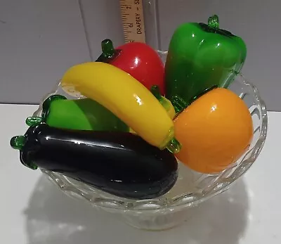 Vintage Murano Style Hand Blown Glass Vegetables Fruit W/ Federal Glass Bowl  • $75