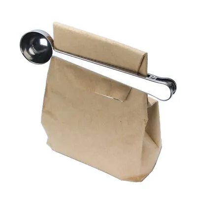 Durable Stainless Steel Spoon With Bag Sealing Clip Ground Tea Coffee Scoop • £4.69