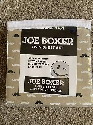 Joe Boxer Cool & Crisp Twin Mustache Sheet Set 100% Cotton • $19.95