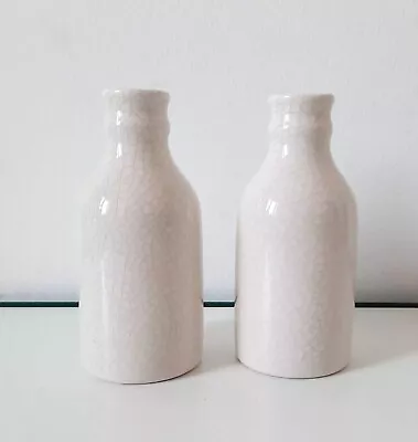 2 Small Bud Vases/Bottles For Table Setting Cream With Grey Crackle Glaze 12cm • £8