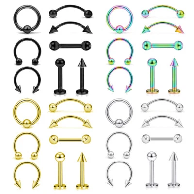 $2.99 • Buy 8 PCS Nose Ring Eyebrow Lip Studs Set Surgical Steel Earrings Body Piercing 16G