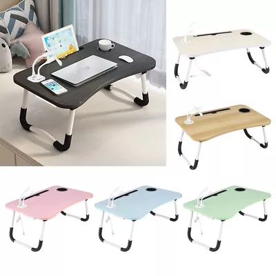 Folding Bed Table Dining Tray Laptop Stand Computer Desk With USB Fan LED Light • £14.94