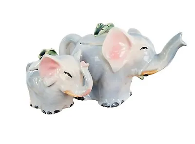 Vintage Ceramic Lucky Elephant Teapot And Elephant Sugar Novelty Figural Kitsch • $22.50