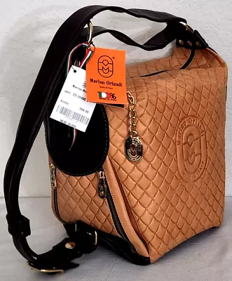 🌞marino Orlandi Tan Brown Logo Italian Designer Large Backpack Sling Bag🌺nwt! • $325.49