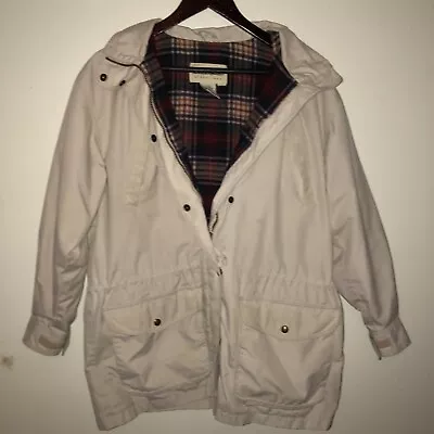 Eddie Bauer Jacket Womens Small Wool Lined Plaid Coat Hood Vintage • $39