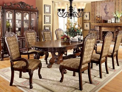 Traditional Cherry Brown Dining Room Set 9 Pieces Rectangular Table Chairs ICC1 • $3678.96