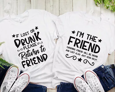 Friend Matching Couple T-shirts - If Lost Return To Bestie - Funny Drinking Tee • £9.97