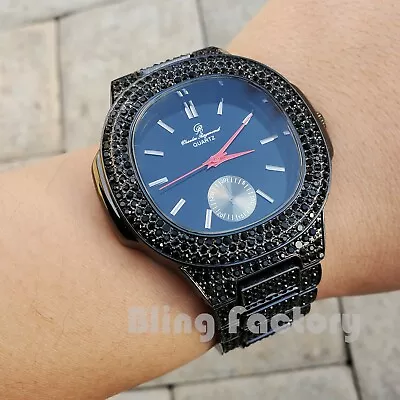 Iced Bling Rapper Black Lab Diamond Hip Hop Metal Fashion Luxury Wrist Watch  • $28.99