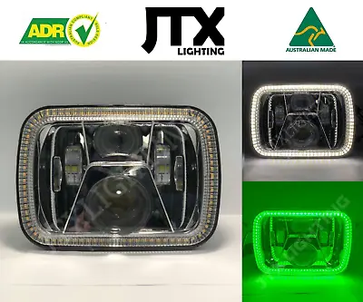 1 Pair Chrome LED JTX Headlights 5x7  White And Green Halo Suits F250 • $569.25